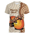 Thorny Devil Australia Women V-Neck T-Shirt Baby Moloch Horridus With Ants - Aboriginal Art