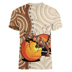 Thorny Devil Australia Women V-Neck T-Shirt Baby Moloch Horridus With Ants - Aboriginal Art