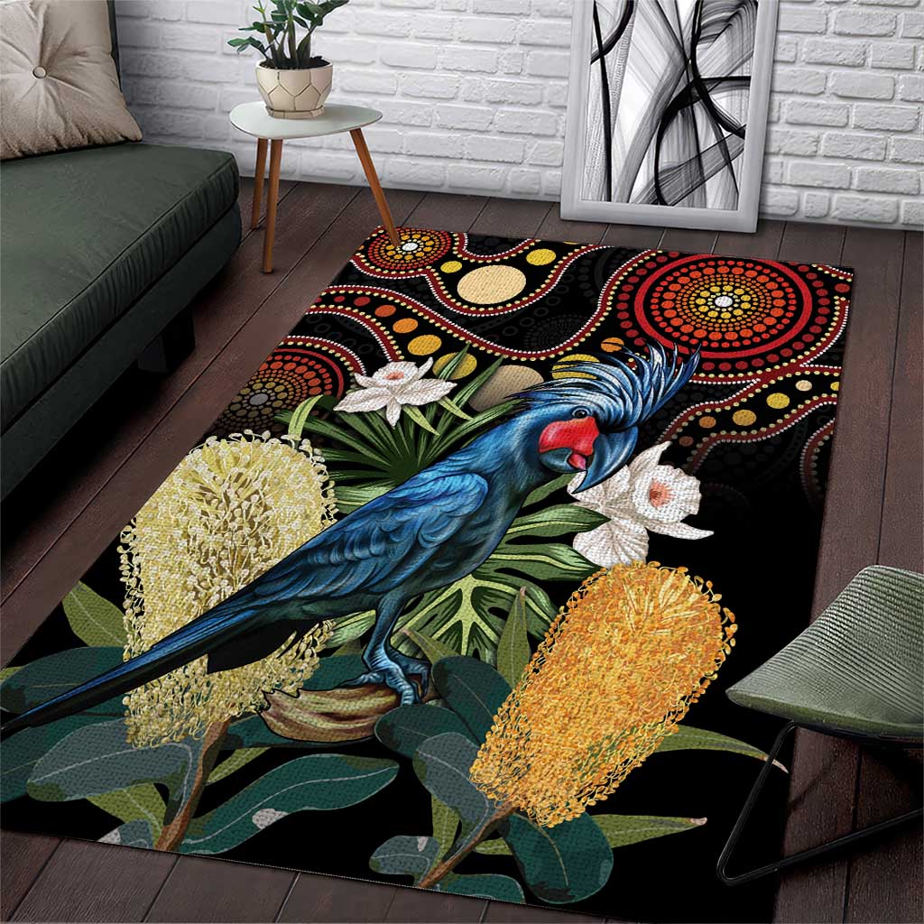 Australia Palm Cockatoo Area Rug Aussie Banksia - Aboriginal Pattern