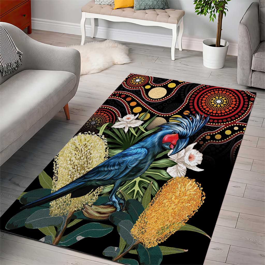 Australia Palm Cockatoo Area Rug Aussie Banksia - Aboriginal Pattern