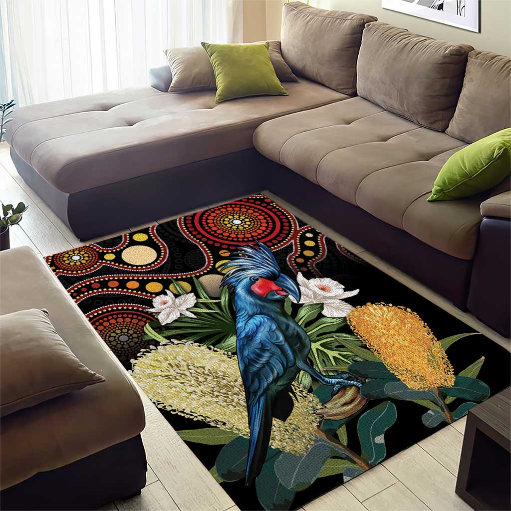 Australia Palm Cockatoo Area Rug Aussie Banksia - Aboriginal Pattern