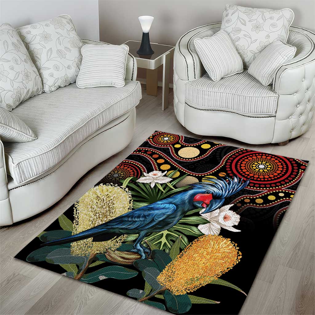 Australia Palm Cockatoo Area Rug Aussie Banksia - Aboriginal Pattern