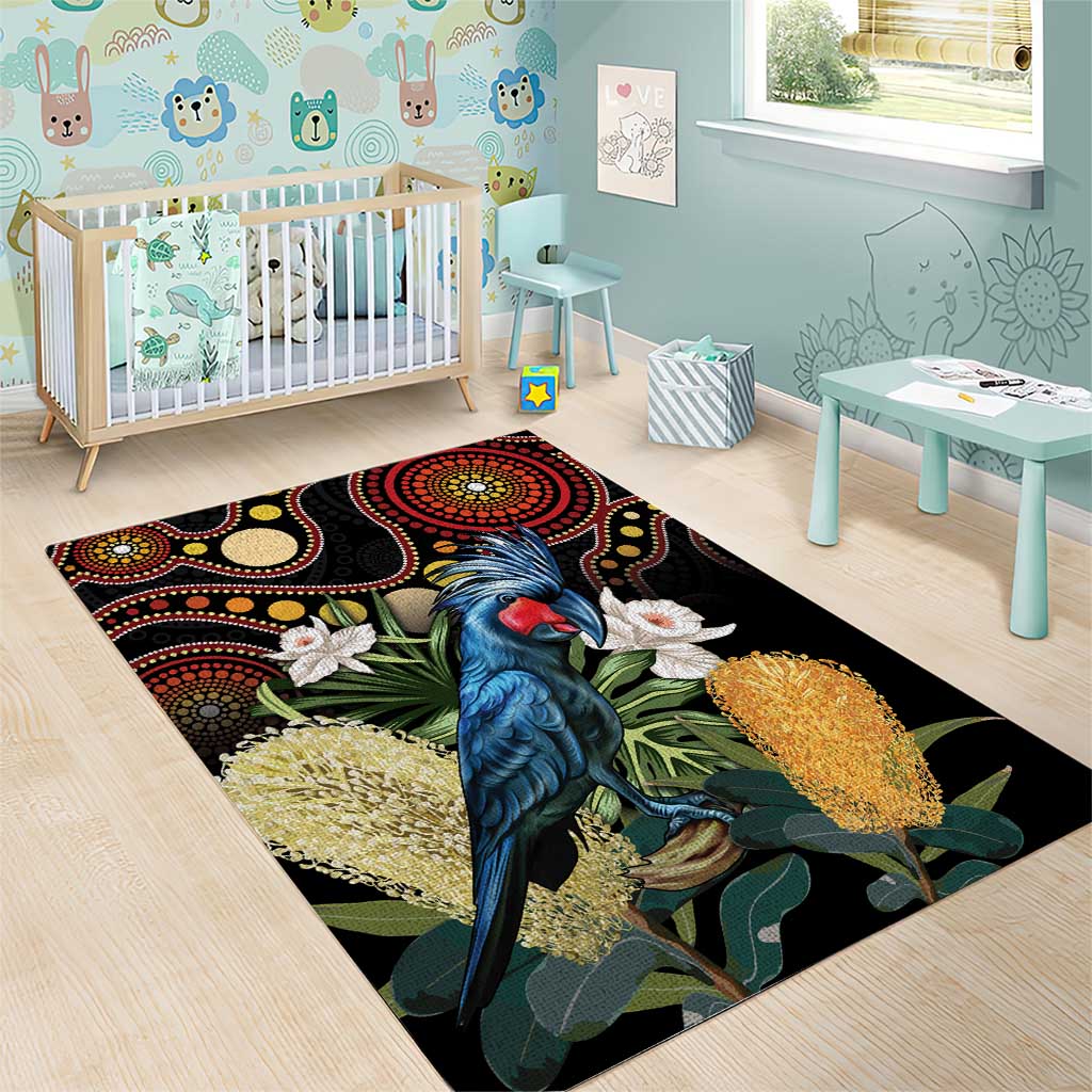 Australia Palm Cockatoo Area Rug Aussie Banksia - Aboriginal Pattern