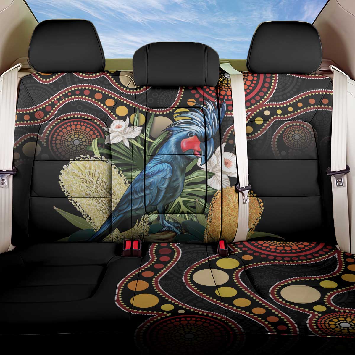 Australia Palm Cockatoo Back Car Seat Cover Aussie Banksia - Aboriginal Pattern