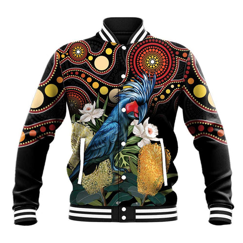 Australia Palm Cockatoo Baseball Jacket Aussie Banksia - Aboriginal Pattern