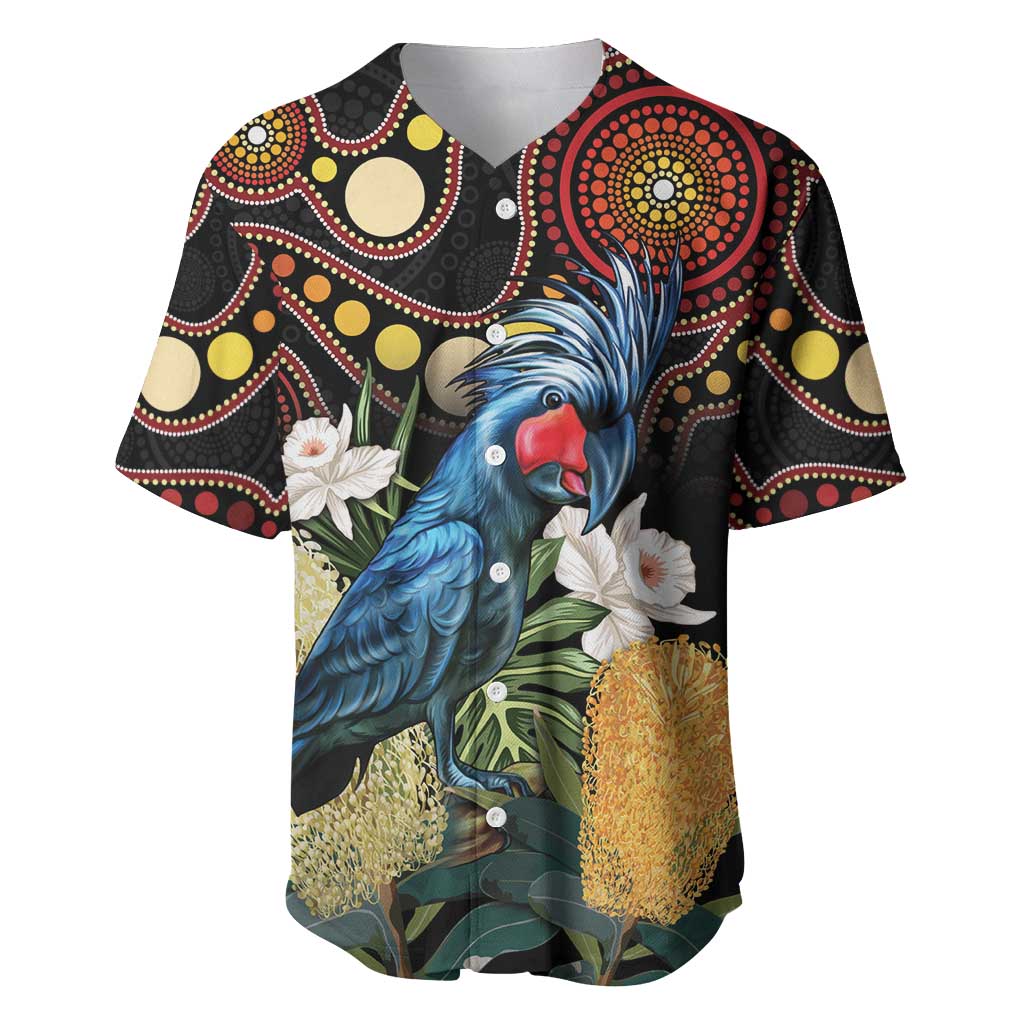 Australia Palm Cockatoo Baseball Jersey Aussie Banksia - Aboriginal Pattern