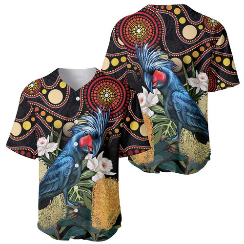 Australia Palm Cockatoo Baseball Jersey Aussie Banksia - Aboriginal Pattern