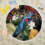 Australia Palm Cockatoo Beach Blanket Aussie Banksia - Aboriginal Pattern