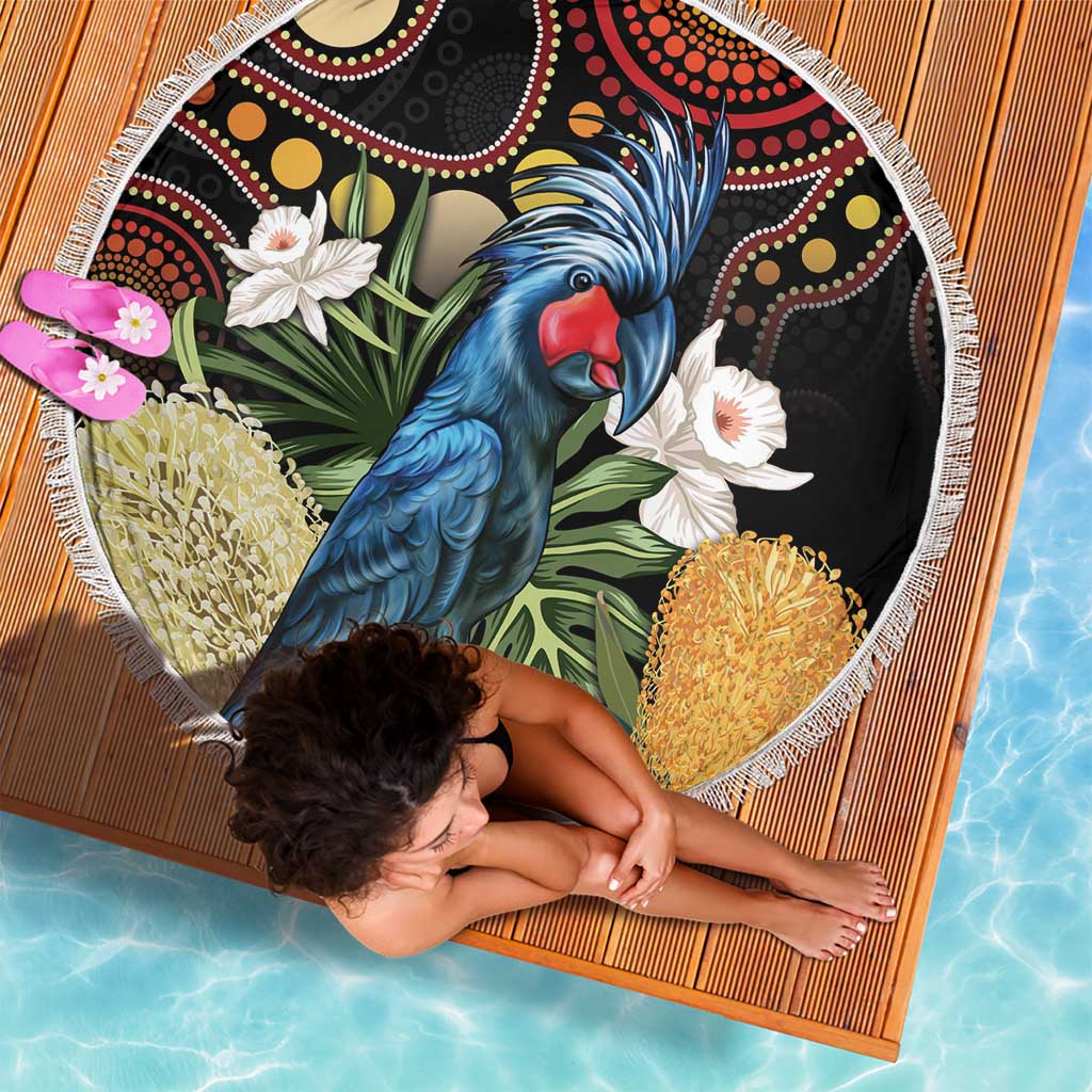 Australia Palm Cockatoo Beach Blanket Aussie Banksia - Aboriginal Pattern