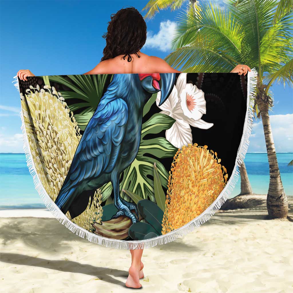 Australia Palm Cockatoo Beach Blanket Aussie Banksia - Aboriginal Pattern
