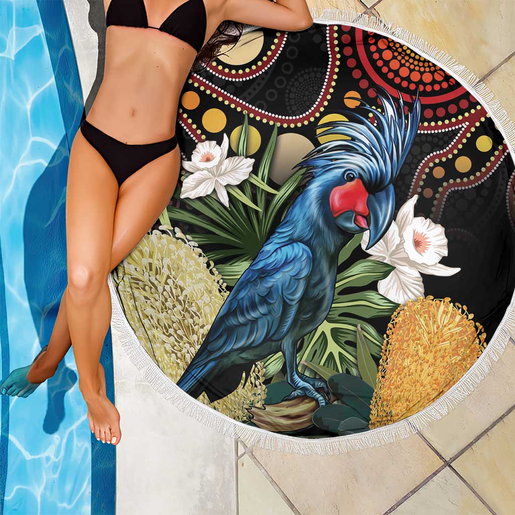 Australia Palm Cockatoo Beach Blanket Aussie Banksia - Aboriginal Pattern