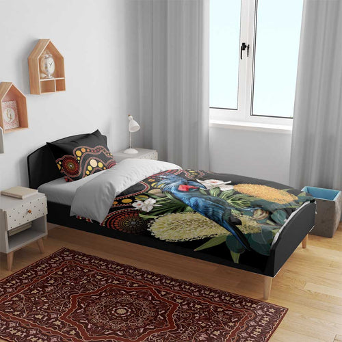 Australia Palm Cockatoo Bedding Set Aussie Banksia - Aboriginal Pattern