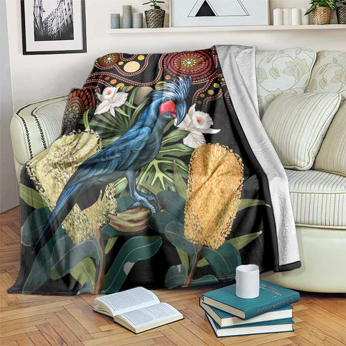 Australia Palm Cockatoo Blanket Aussie Banksia - Aboriginal Pattern