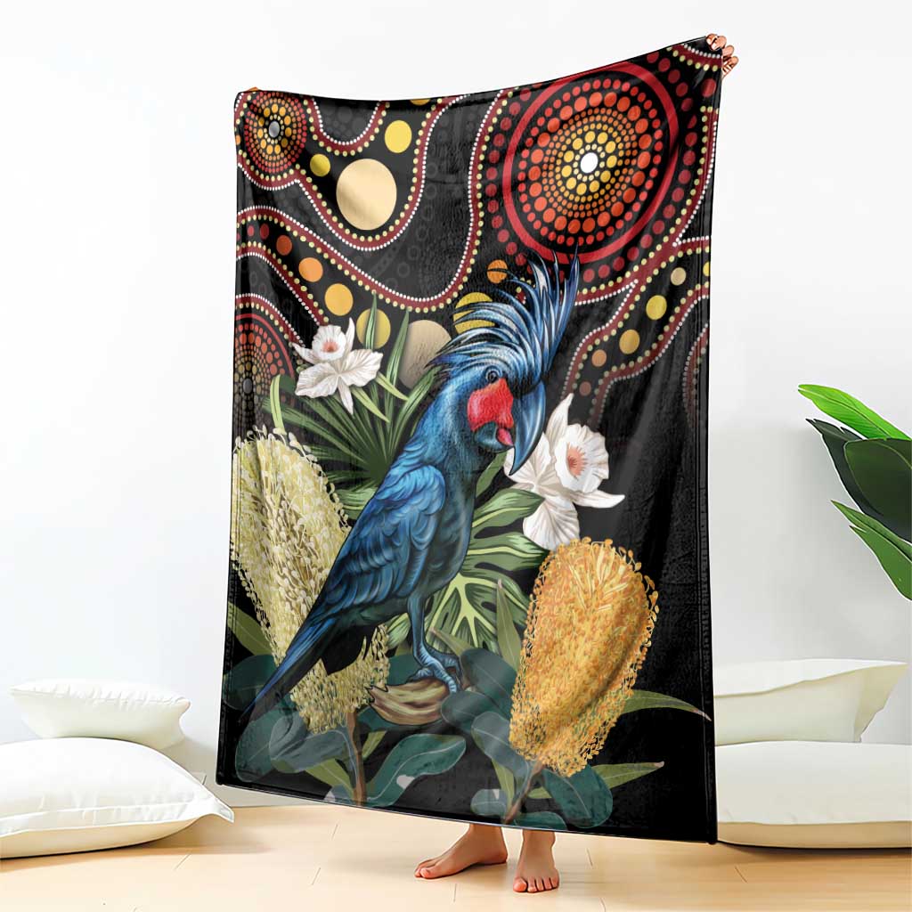 Australia Palm Cockatoo Blanket Aussie Banksia - Aboriginal Pattern