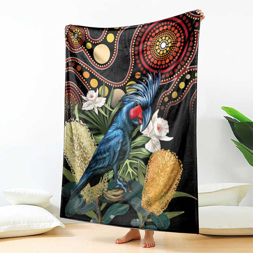 Australia Palm Cockatoo Blanket Aussie Banksia - Aboriginal Pattern