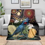 Australia Palm Cockatoo Blanket Aussie Banksia - Aboriginal Pattern