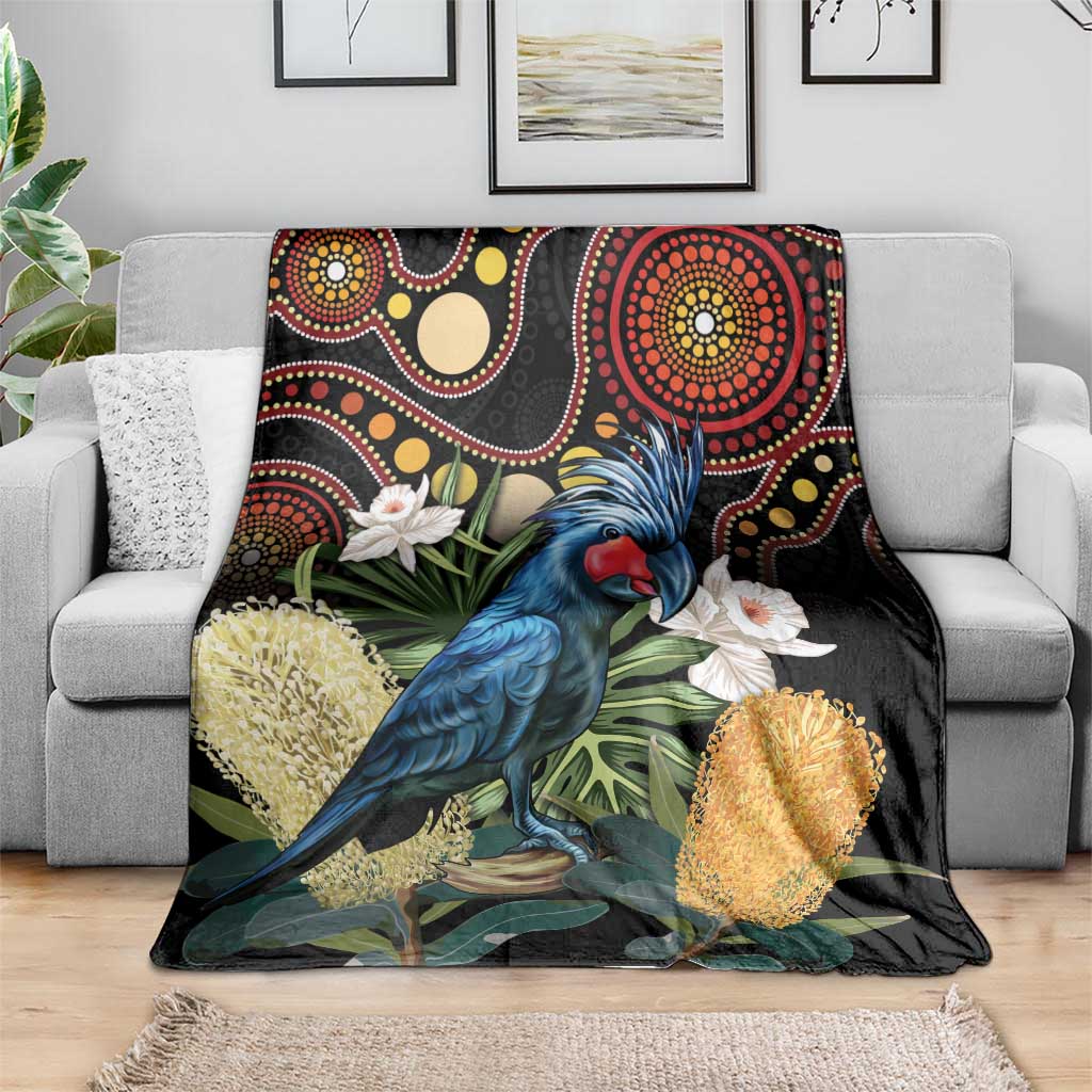 Australia Palm Cockatoo Blanket Aussie Banksia - Aboriginal Pattern
