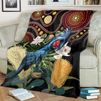 Australia Palm Cockatoo Blanket Aussie Banksia - Aboriginal Pattern