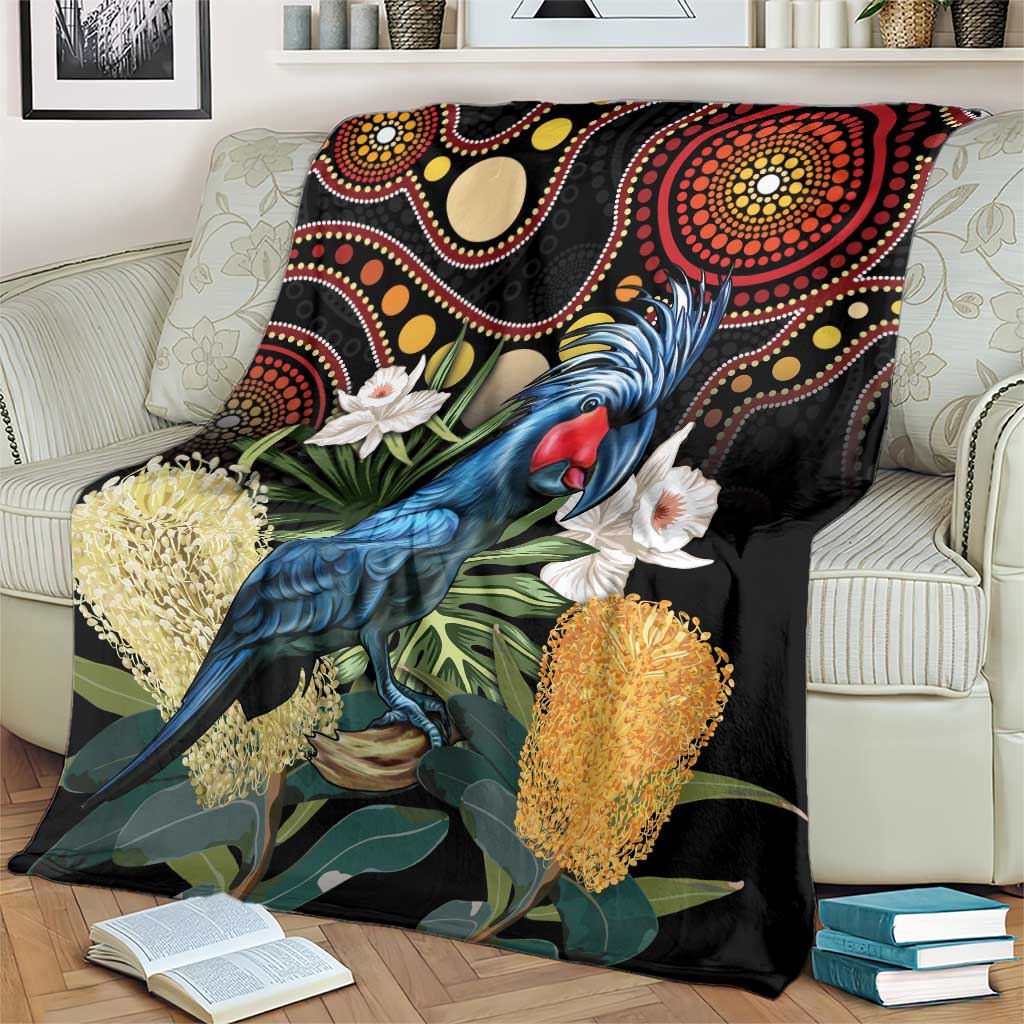 Australia Palm Cockatoo Blanket Aussie Banksia - Aboriginal Pattern