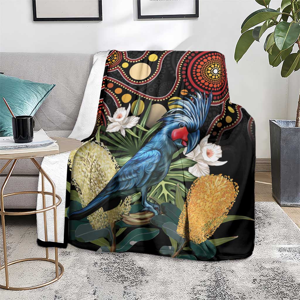 Australia Palm Cockatoo Blanket Aussie Banksia - Aboriginal Pattern