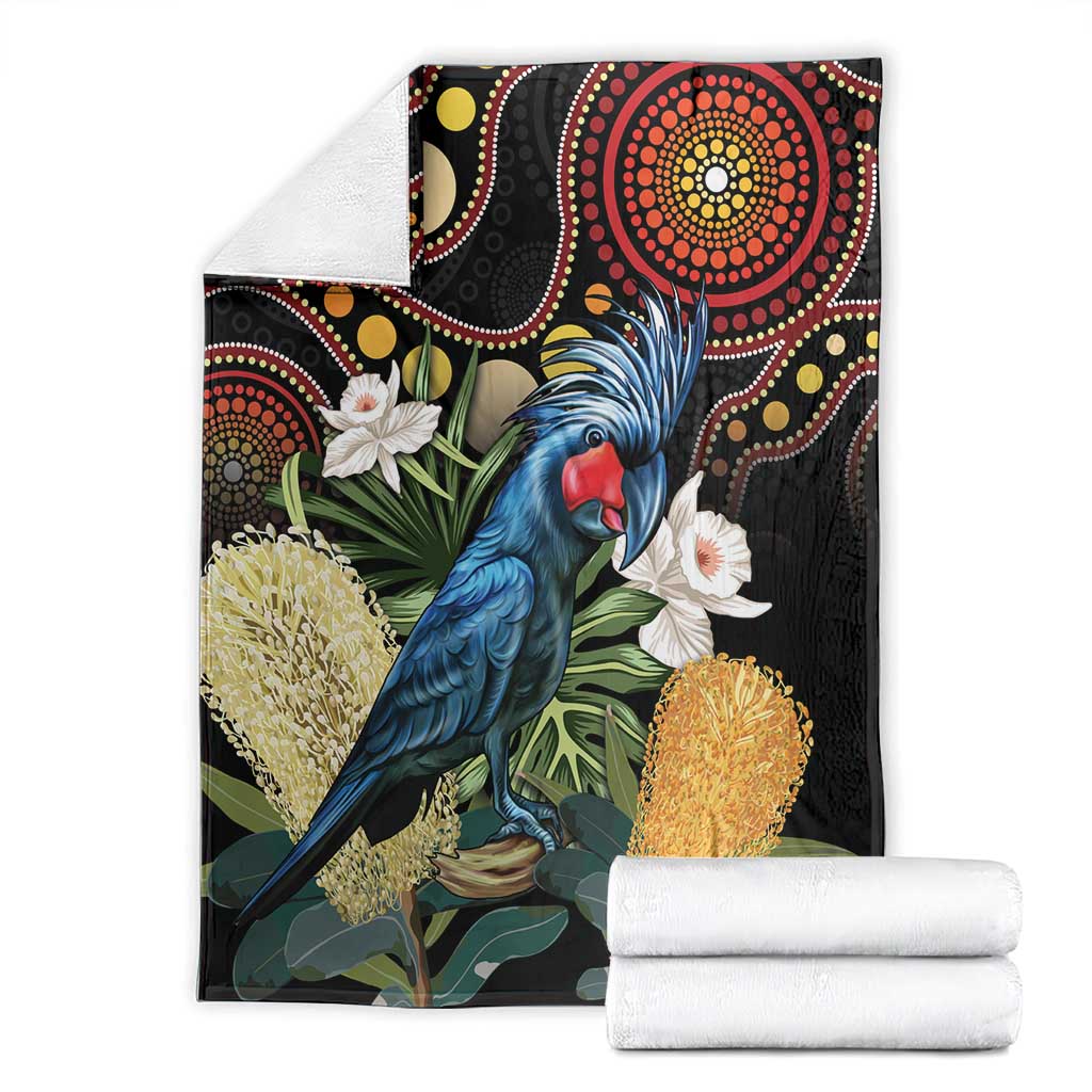 Australia Palm Cockatoo Blanket Aussie Banksia - Aboriginal Pattern