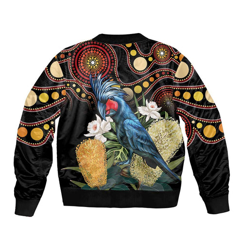Australia Palm Cockatoo Bomber Jacket Aussie Banksia - Aboriginal Pattern