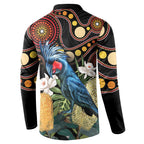 Australia Palm Cockatoo Button Sweatshirt Aussie Banksia - Aboriginal Pattern