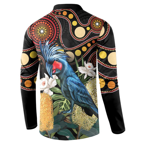 Australia Palm Cockatoo Button Sweatshirt Aussie Banksia - Aboriginal Pattern