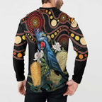 Australia Palm Cockatoo Button Sweatshirt Aussie Banksia - Aboriginal Pattern