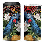 Australia Palm Cockatoo 4 in 1 Can Cooler Tumbler Aussie Banksia - Aboriginal Pattern