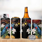 Australia Palm Cockatoo 4 in 1 Can Cooler Tumbler Aussie Banksia - Aboriginal Pattern