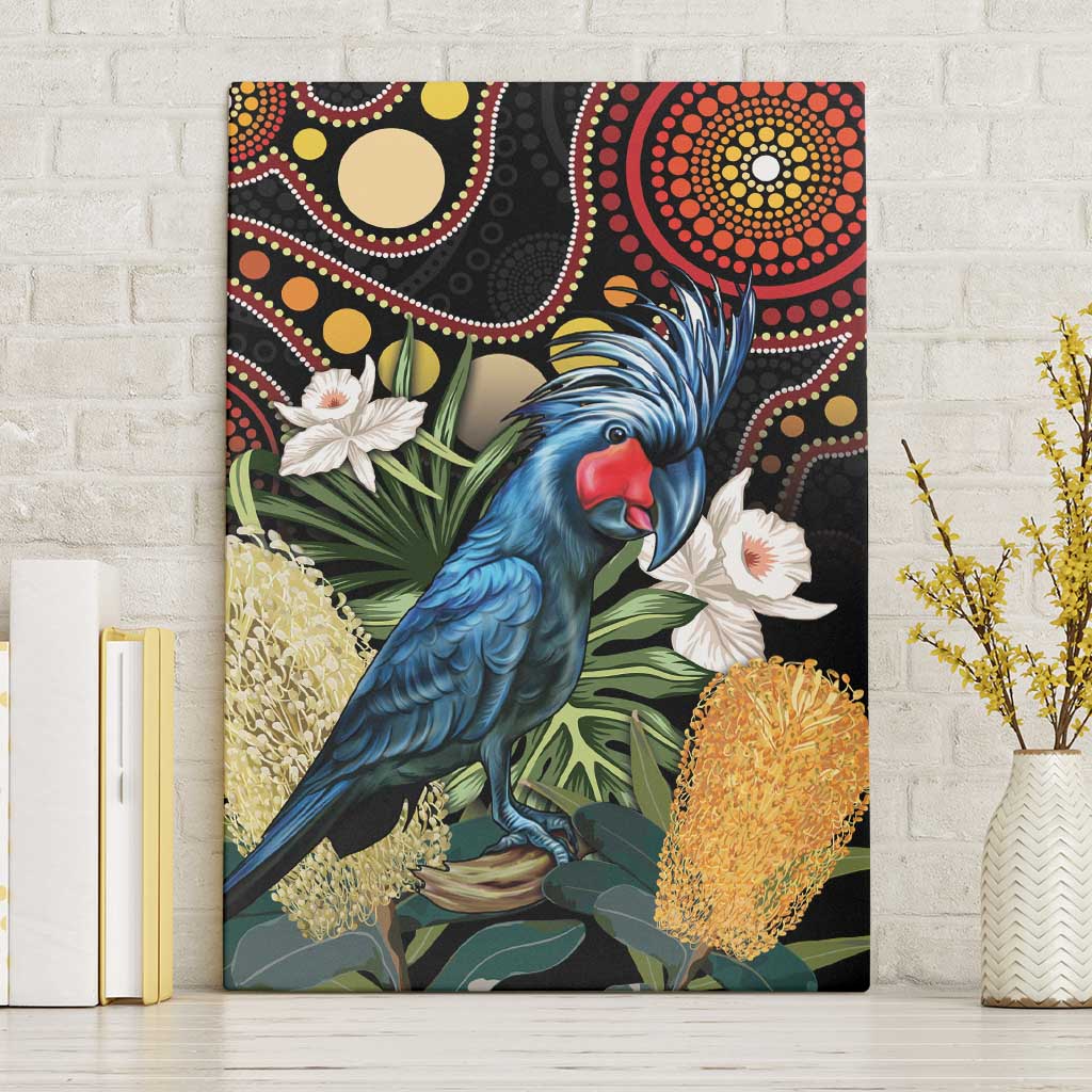 Australia Palm Cockatoo Canvas Wall Art Aussie Banksia - Aboriginal Pattern