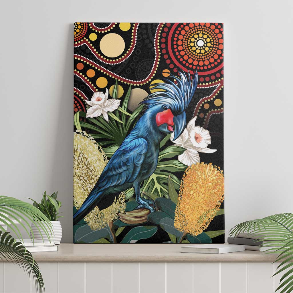 Australia Palm Cockatoo Canvas Wall Art Aussie Banksia - Aboriginal Pattern