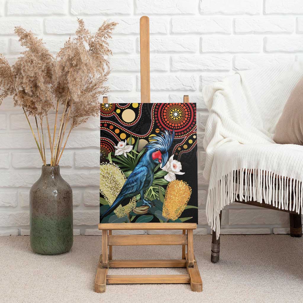 Australia Palm Cockatoo Canvas Wall Art Aussie Banksia - Aboriginal Pattern