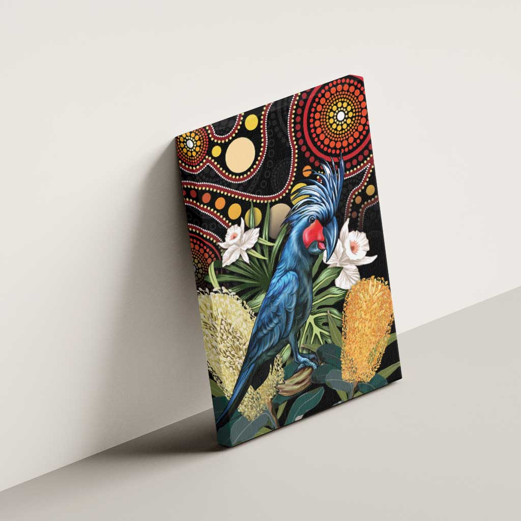 Australia Palm Cockatoo Canvas Wall Art Aussie Banksia - Aboriginal Pattern