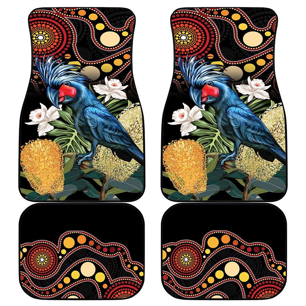 Australia Palm Cockatoo Car Mats Aussie Banksia - Aboriginal Pattern