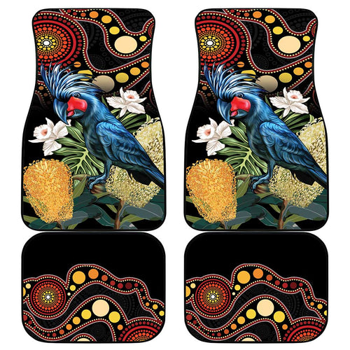 Australia Palm Cockatoo Car Mats Aussie Banksia - Aboriginal Pattern
