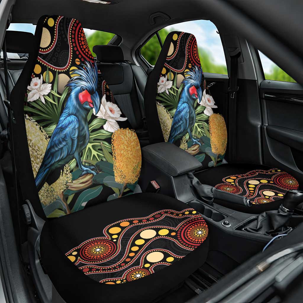 Australia Palm Cockatoo Car Seat Cover Aussie Banksia - Aboriginal Pattern