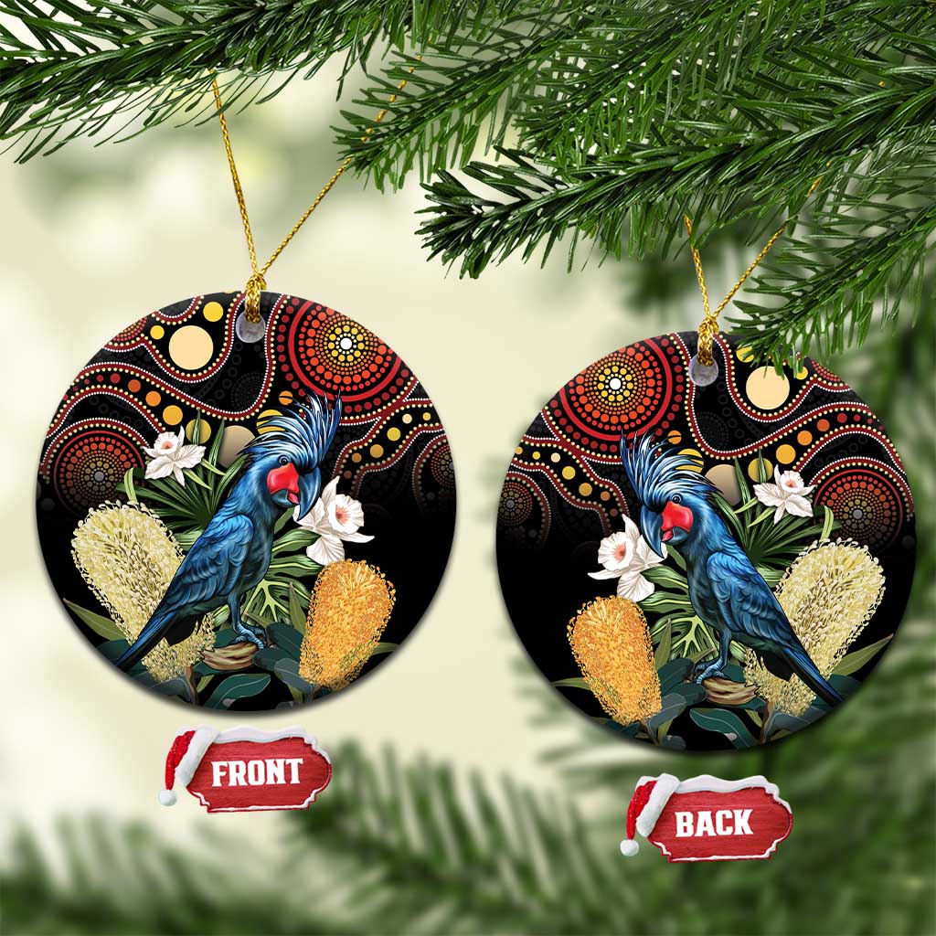 Australia Palm Cockatoo Ceramic Ornament Aussie Banksia - Aboriginal Pattern