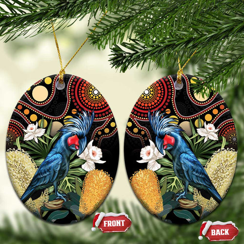 Australia Palm Cockatoo Ceramic Ornament Aussie Banksia - Aboriginal Pattern