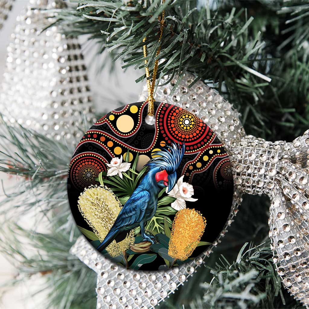 Australia Palm Cockatoo Ceramic Ornament Aussie Banksia - Aboriginal Pattern