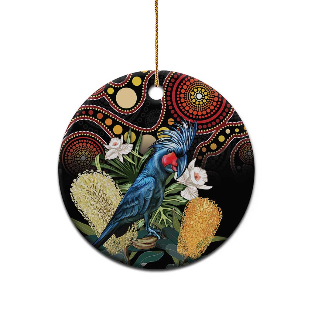 Australia Palm Cockatoo Ceramic Ornament Aussie Banksia - Aboriginal Pattern