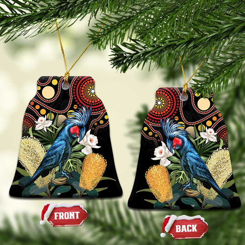 Australia Palm Cockatoo Ceramic Ornament Aussie Banksia - Aboriginal Pattern