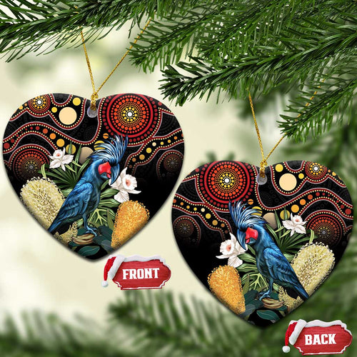 Australia Palm Cockatoo Ceramic Ornament Aussie Banksia - Aboriginal Pattern