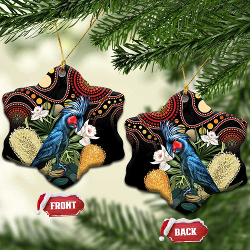 Australia Palm Cockatoo Ceramic Ornament Aussie Banksia - Aboriginal Pattern