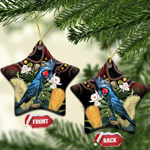 Australia Palm Cockatoo Ceramic Ornament Aussie Banksia - Aboriginal Pattern