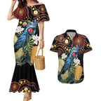 Australia Palm Cockatoo Couples Matching Mermaid Dress and Hawaiian Shirt Aussie Banksia - Aboriginal Pattern