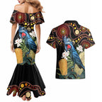 Australia Palm Cockatoo Couples Matching Mermaid Dress and Hawaiian Shirt Aussie Banksia - Aboriginal Pattern