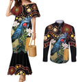 Australia Palm Cockatoo Couples Matching Mermaid Dress and Long Sleeve Button Shirt Aussie Banksia - Aboriginal Pattern