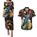 Australia Palm Cockatoo Couples Matching Puletasi and Hawaiian Shirt Aussie Banksia - Aboriginal Pattern